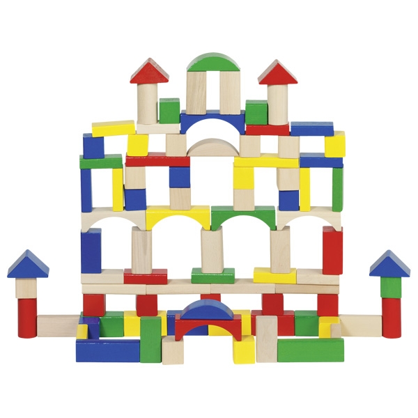 Joc de construcție cu 100 de piese colorate din lemn