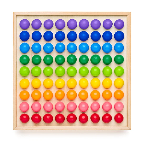 Joc de societate Montessori cu 81 de bile colorate din lemn