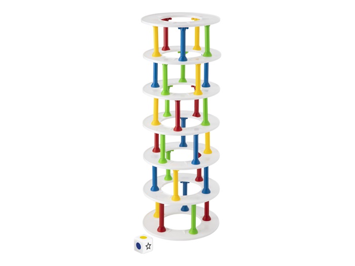 Joc educativ cu 37 de piese colorate din plastic și un zar - Turnul instabil