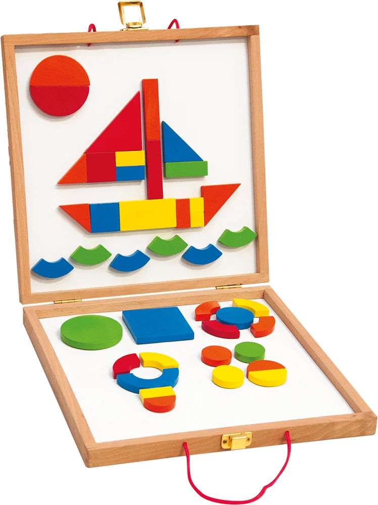 Joc magnetic cu 42 de forme geometrice colorate din lemn