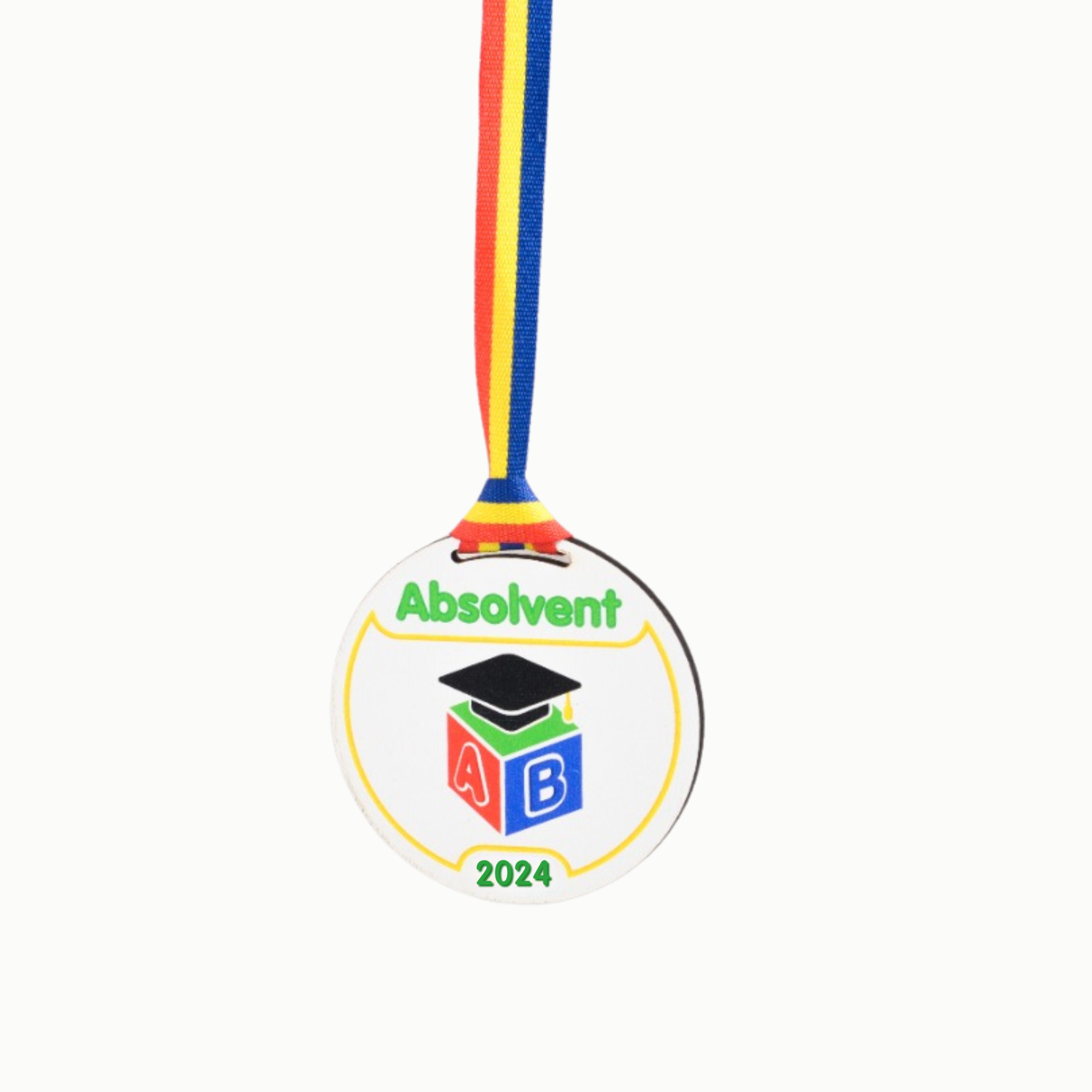 Medalie din lemn printat cu șnur tricolor