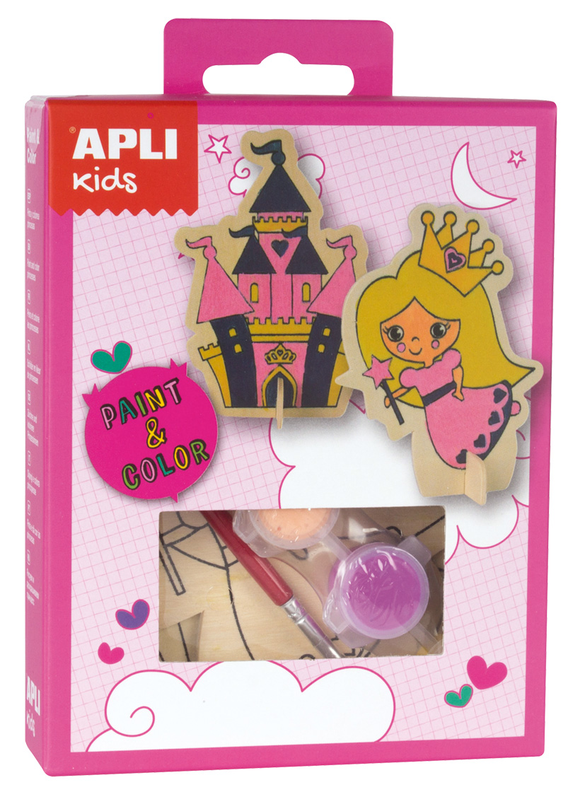 Mini-set de creație - prințesă și castel din lemn de pictat