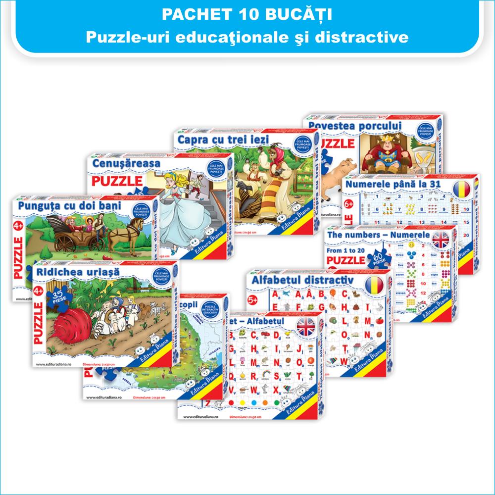 Pachet 10 bucăți - puzzle-uri educaționale și distractive