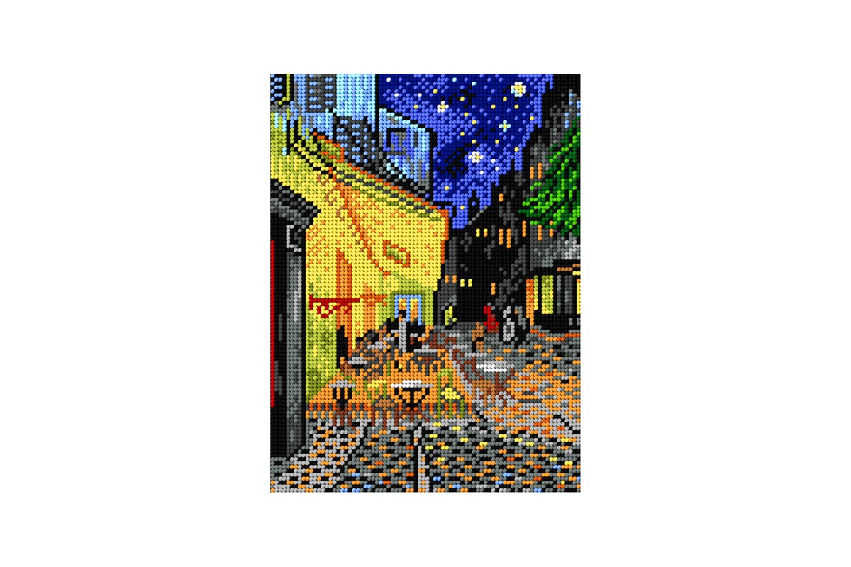 Pânză goblen imprimat fără ață și ac – Terasa cafenelei noaptea (Van Gogh), 18 x 24 cm edituradiana.ro