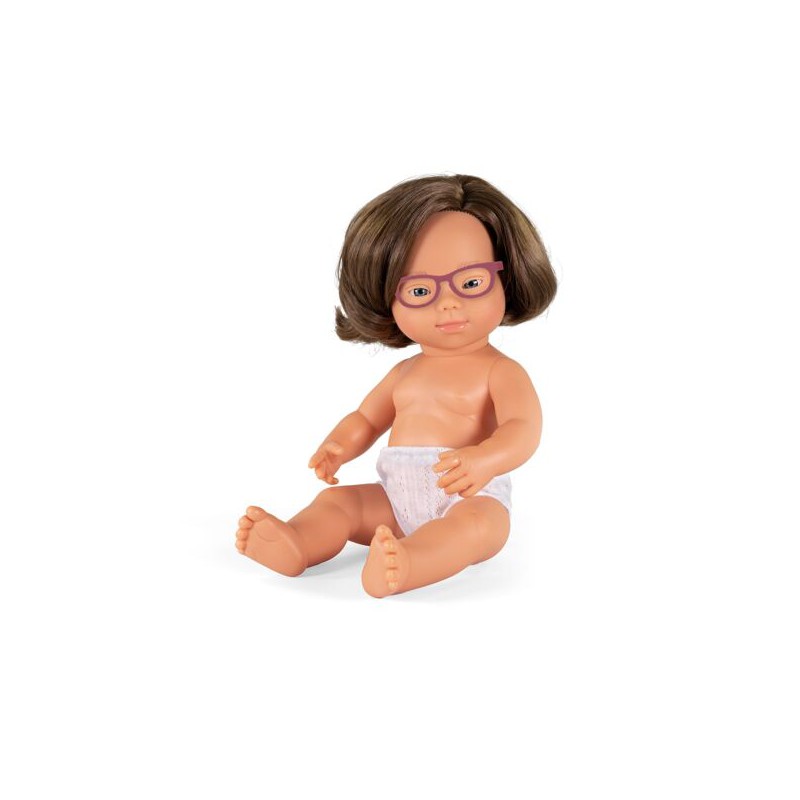 Păpușă bebeluș caucazian cu Sindrom Down și ochelari – Fată, 38 cm imagine 2022