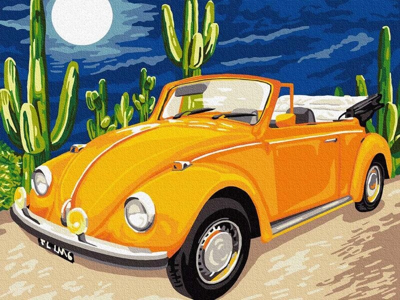 Pictură pe numere -Mașină portocalie, 30 x 40 cm edituradiana.ro