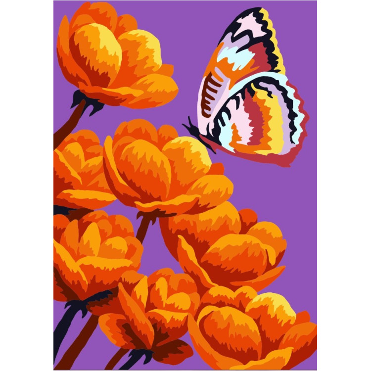 Pictură pe numere - Fluture pe flori