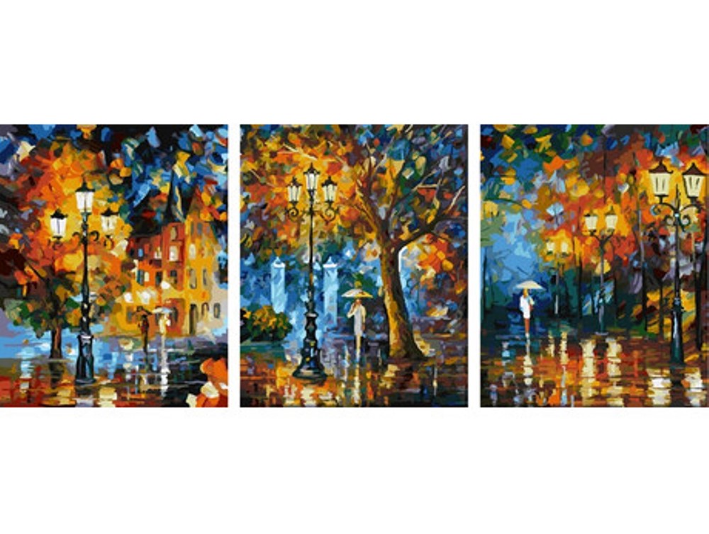 Pictură pe numere (set de 3 tablouri) – Plimbare în ploaie, 50 x 120 cm edituradiana.ro imagine 2022