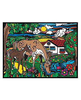 Planșă de colorat din catifea, cu 12 carioci – Cai la pășune (35 x 47 cm) edituradiana.ro