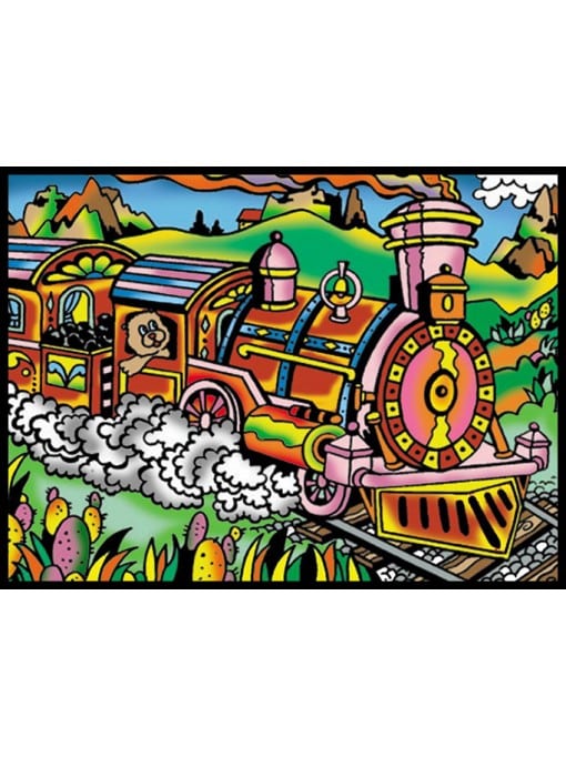 Planșă de colorat din catifea, cu 12 carioci – Tren (29,7 x 21 cm)