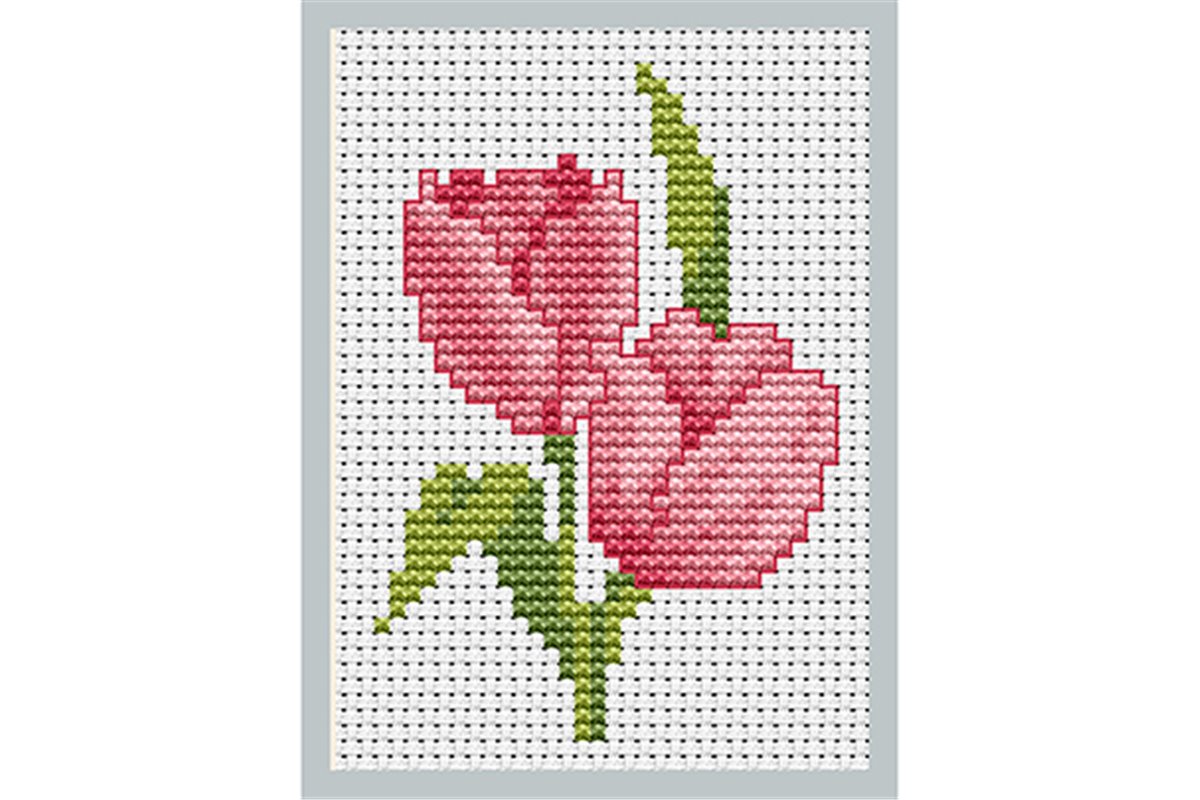 Prima mea broderie - Lalele roz, 6 x 8.5 cm