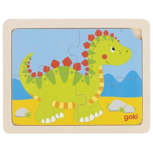 Puzzle cu 4 piese din lemn - Dinozaur/ Elefant/ Mașină de pompieri