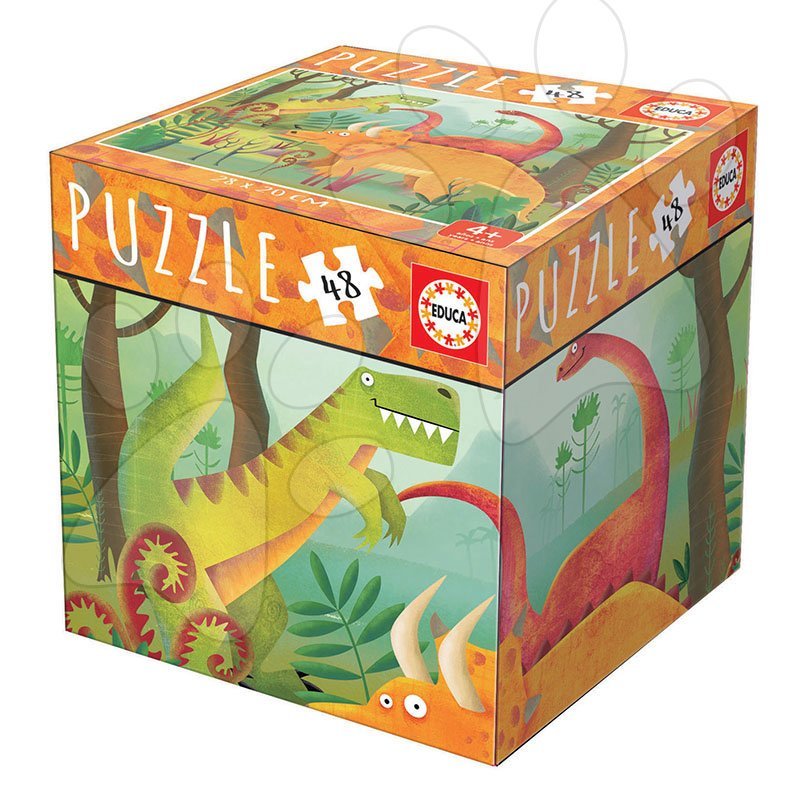 Puzzle cu 48 de piese într-o mini cutie tip cub - Dinozauri (RESIGILAT)