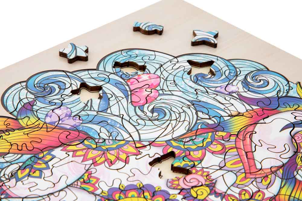 Puzzle din lemn cu 129 de piese în forme deosebite – Unicorn 129 poza 2022