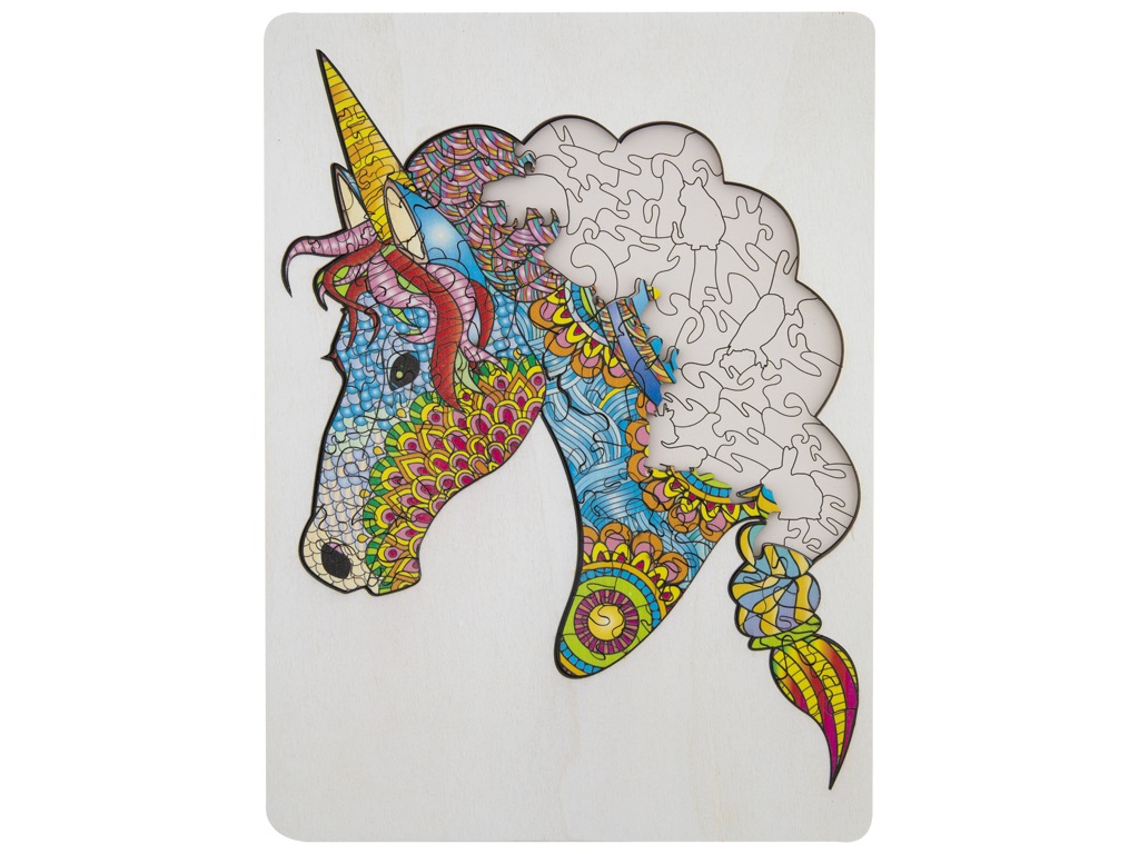 Puzzle din lemn cu 137 de piese în forme deosebite - Unicorn