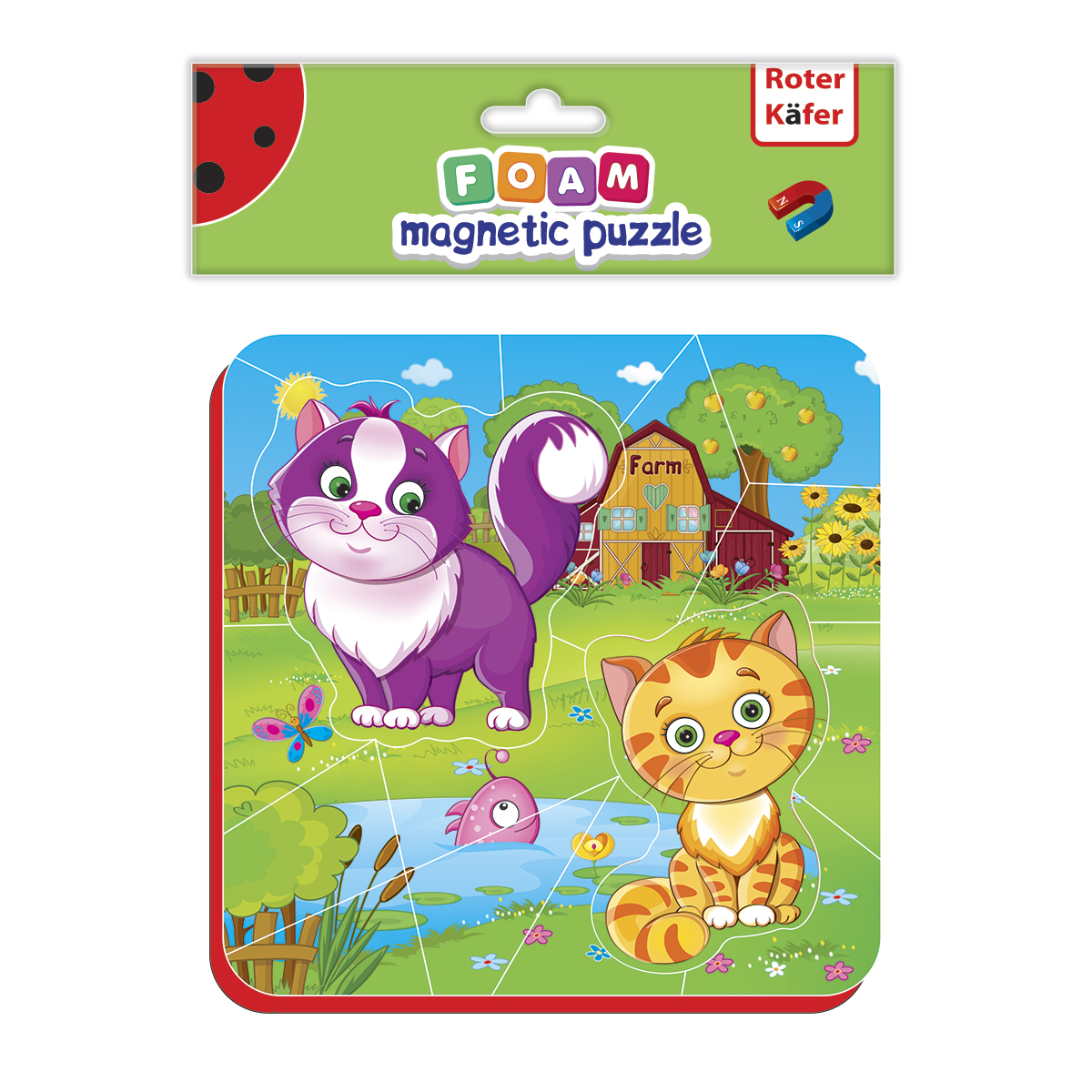 Puzzle magnetic cu 16 piese din spumă - 2 pisicuțe