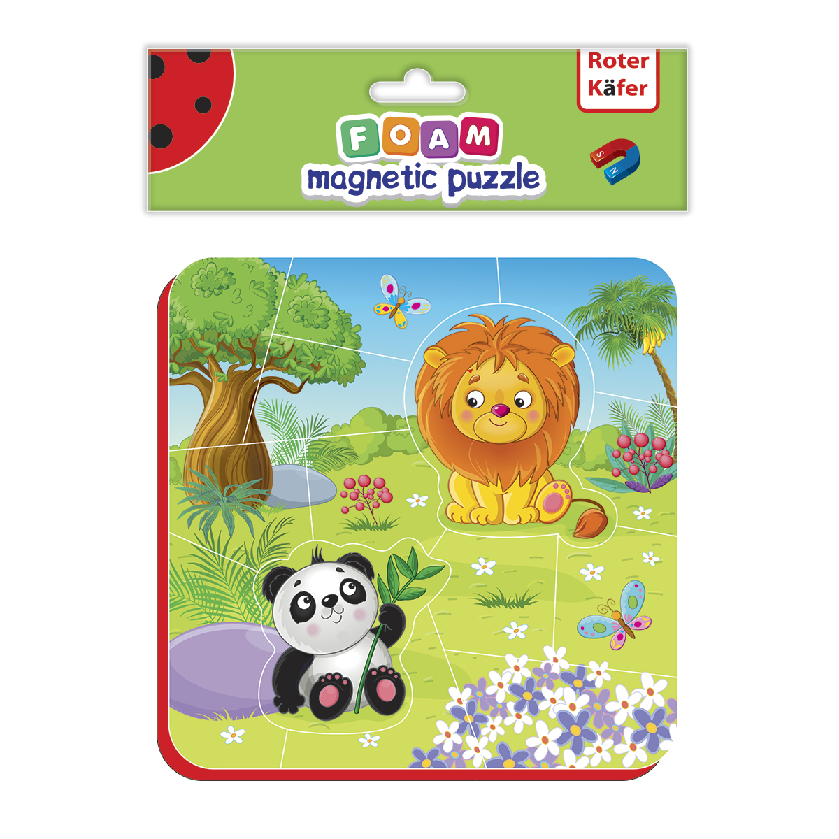 Puzzle magnetic cu 16 piese din spumă -leu și urs panda