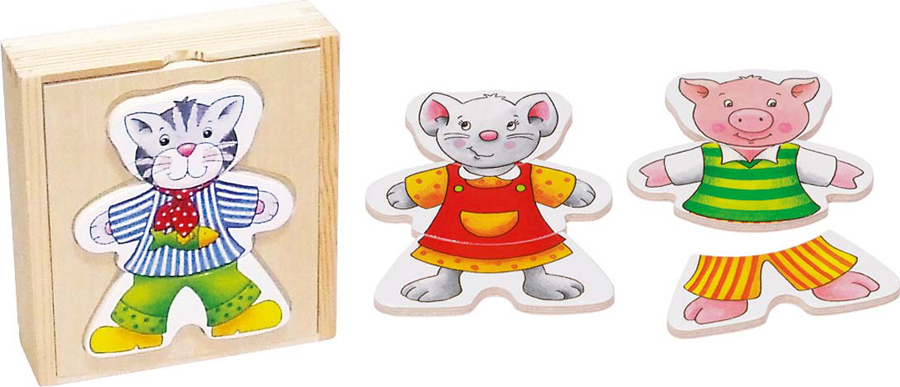 Puzzle într-o cutie din lemn - animale amuzante