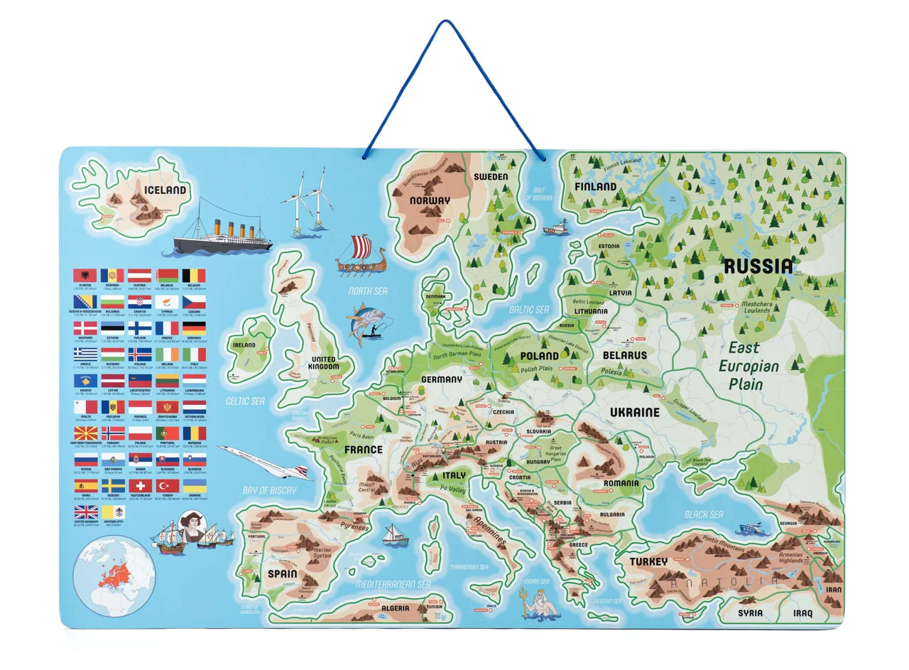 Puzzle și joc 3 in 1 - Harta magnetică a Europei