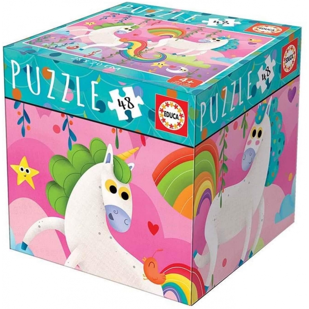 Puzzle cu 48 de piese într-o mini cutie tip cub – Unicorni edituradiana.ro