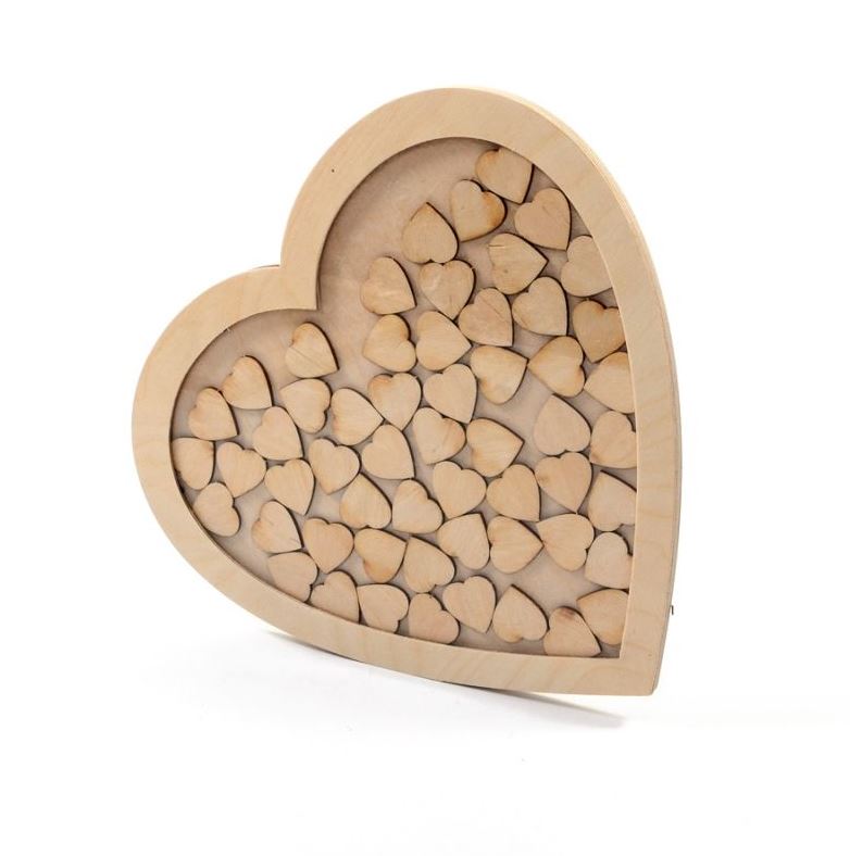 Vezi detalii pentru Ramă în formă de inimă pentru urări de nuntă din lemn, 32x30 cm