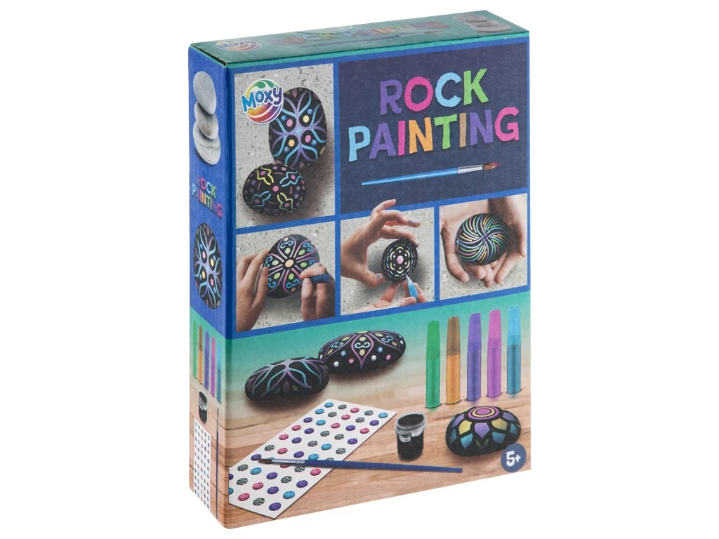 Set creativ - Pictură pe pietre cu acuarele, 5 carioci și stickere