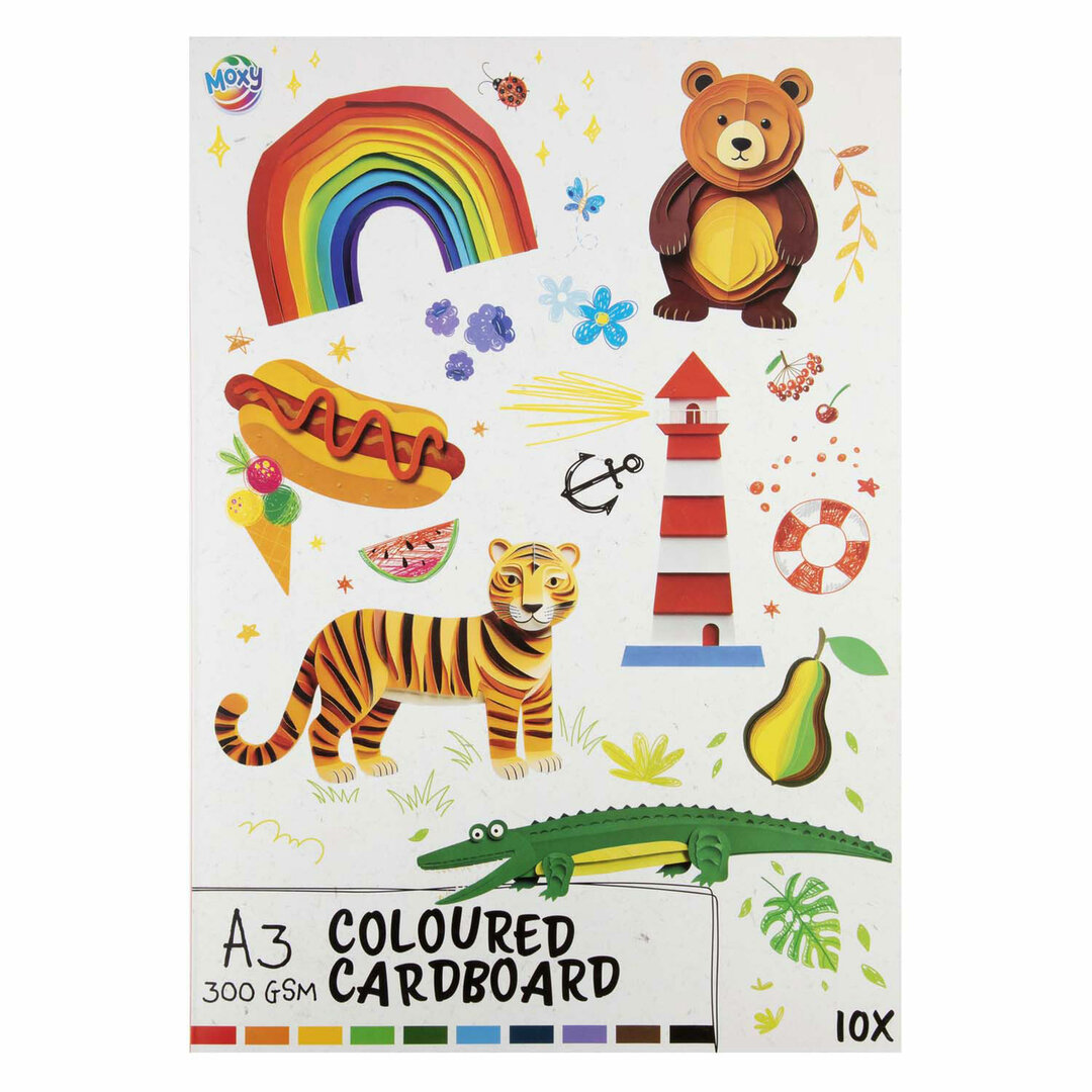 Set de 10 coli de carton colorat A3, 300 gsm