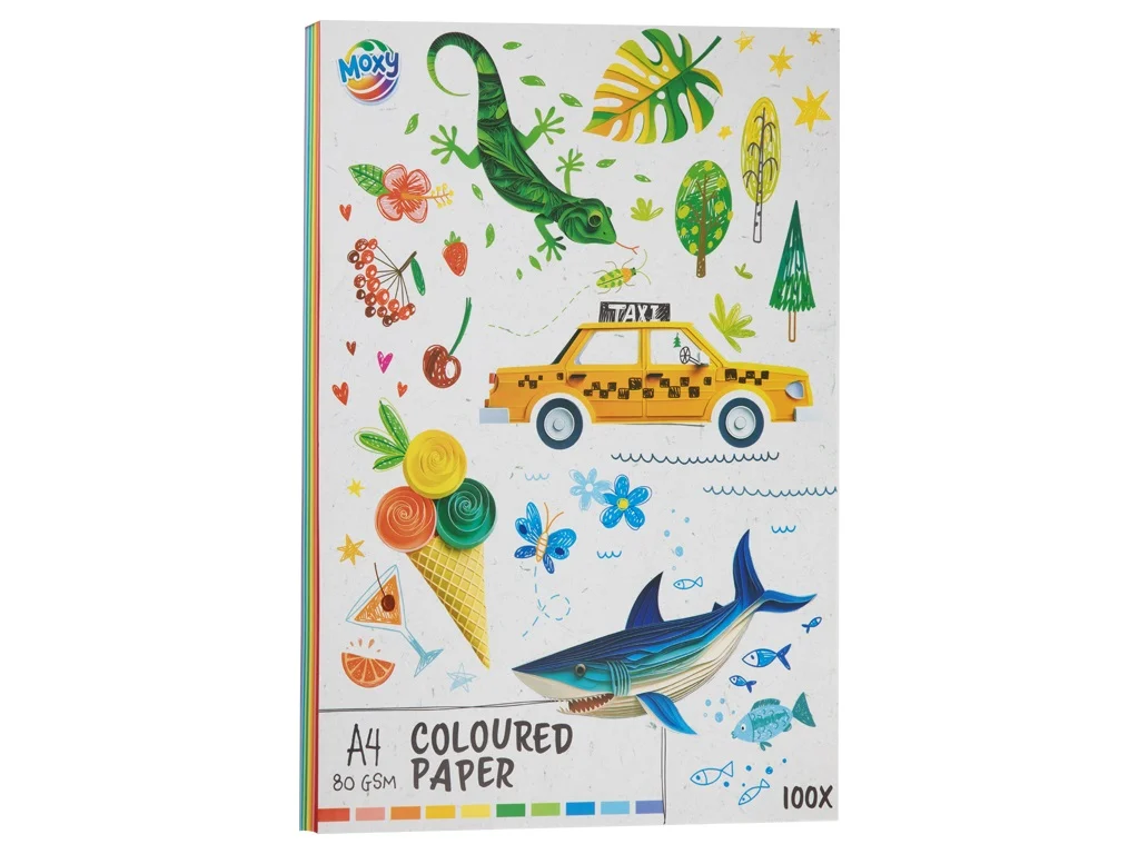 Set de 100 de coli de carton colorat A4, 80 gsm