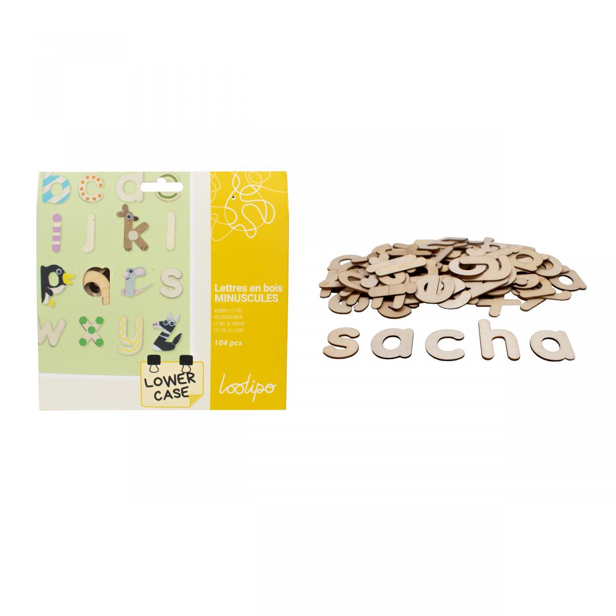 Set de 104 litere mici din lemn pentru decorat