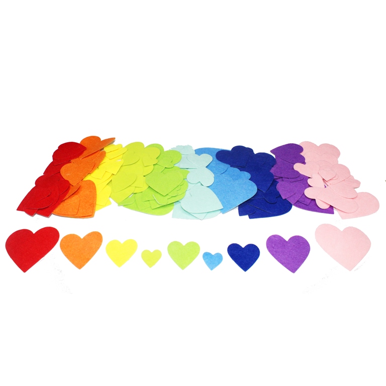 Set de 150 de inimi colorate din fetru autoadeziv – între 2,5 – 7 cm edituradiana.ro