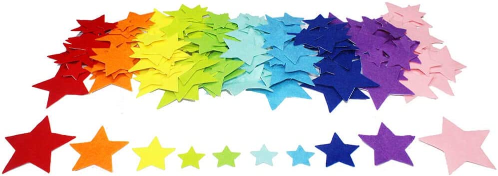 Set de 150 de steluțe colorate din fetru autoadeziv – între 2,5 – 7 cm edituradiana.ro