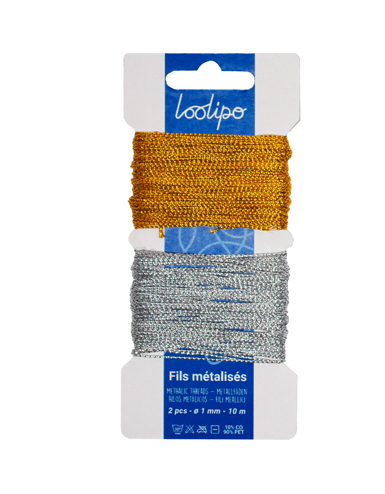 Set de 2 fire de nailon strălucitor - Auriu și argintiu - 10 m x 1 mm
