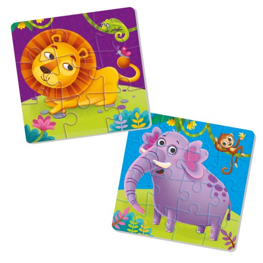 Set de 2 puzzle-uri cu 9 și 16 piese - Leu și elefant