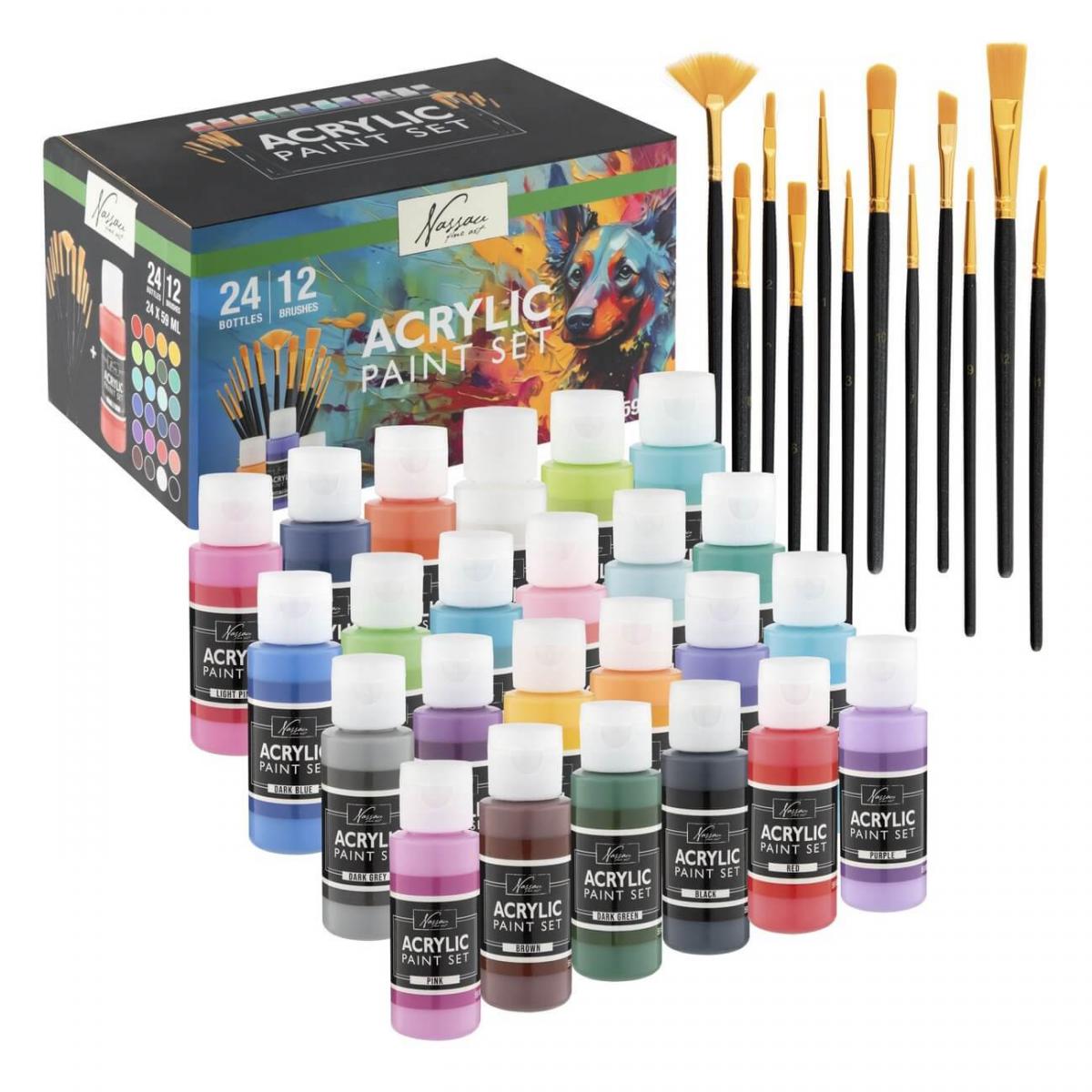 Set de 24 de culori acrilice și 12 pensule