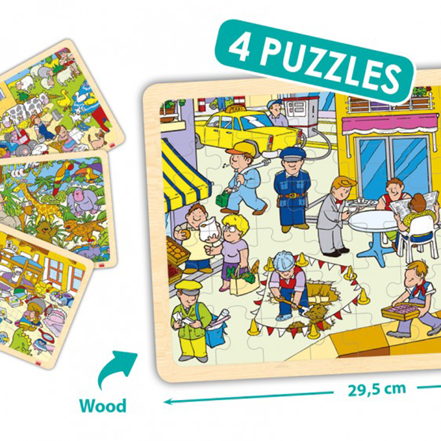 Set de 4 puzzle-uri din lemn - Locuri stabilite