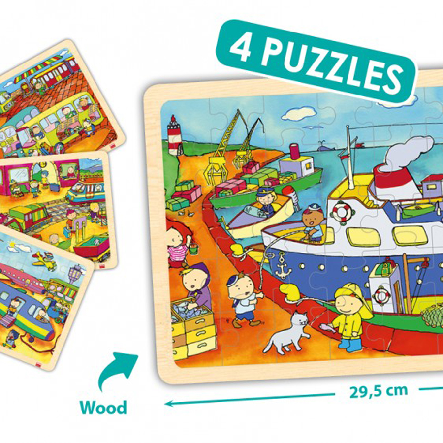 Set de 4 puzzle-uri din lemn – Mijloace de transport edituradiana.ro