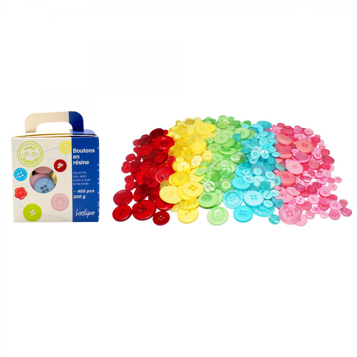 Set de 400 de nasturi multicolori din rășină, 9-28 mm