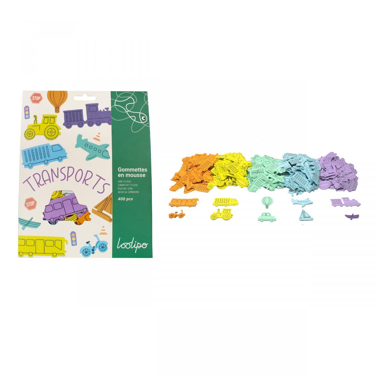 Set de 400 de stickere colorate din spumă - Mijloace de transport