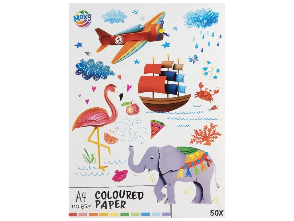 Set de 50 de coli de carton colorat A4, 110 gsm