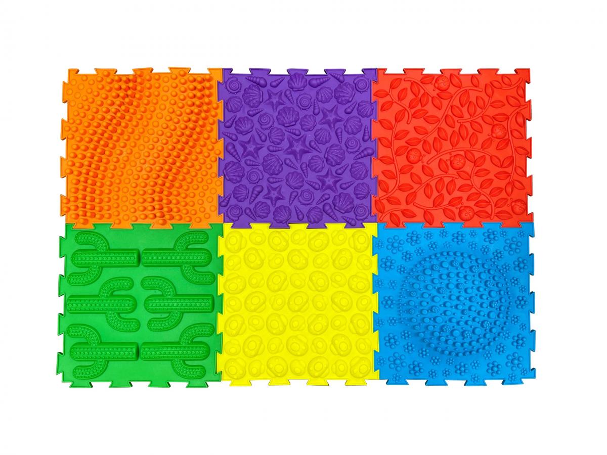 Set de 6 plăci de puzzle senzorial tactil de podea, în culori aprinse