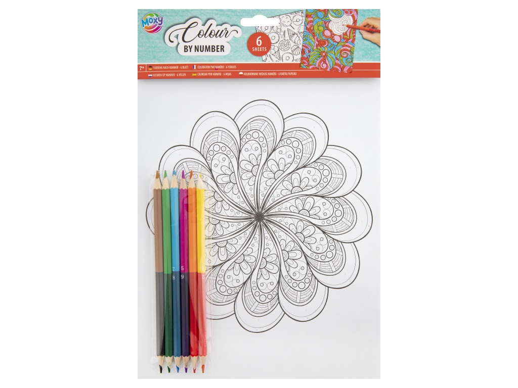 Set de 6 planșe de colorat și 6 creioane colorate - Mandale, fluturi și dulciuri