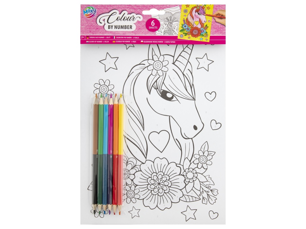 Set de 6 planșe de colorat și 6 creioane colorate - Mandale și cai