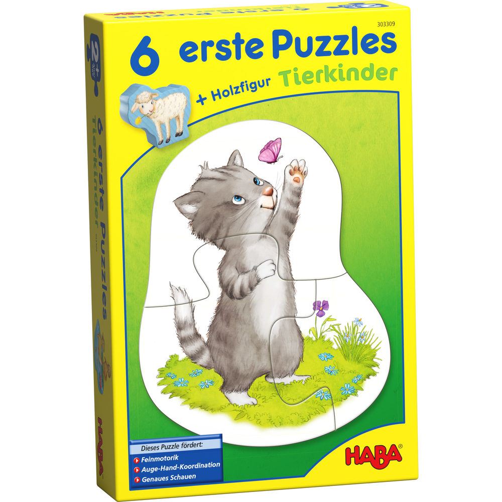 Set de 6 puzzle-uri cu piese mari din carton și o figurină din lemn – Pui de animale edituradiana.ro imagine 2022