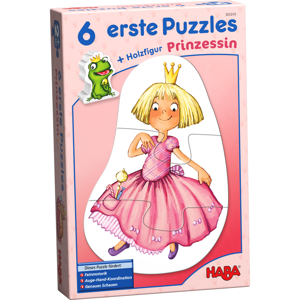 Set de 6 puzzle-uri cu piese mari din carton și o figurină din lemn – Viață de prințesă edituradiana.ro