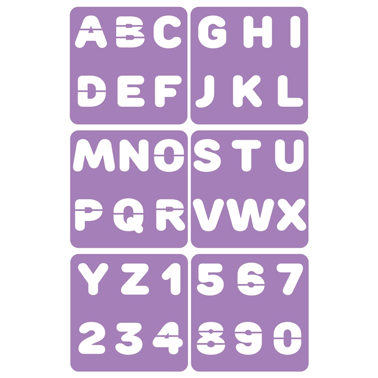 Set de 6 șabloane cu litere și cifre, 14 x 14 cm