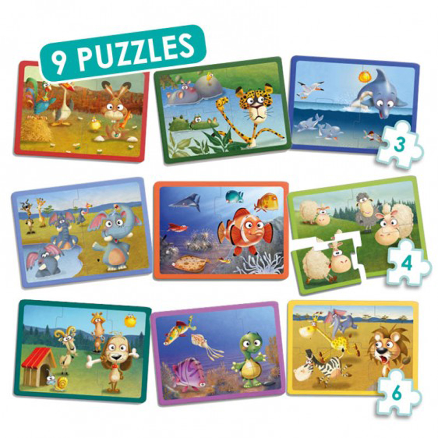 Set de 9 puzzle-uri cu animale