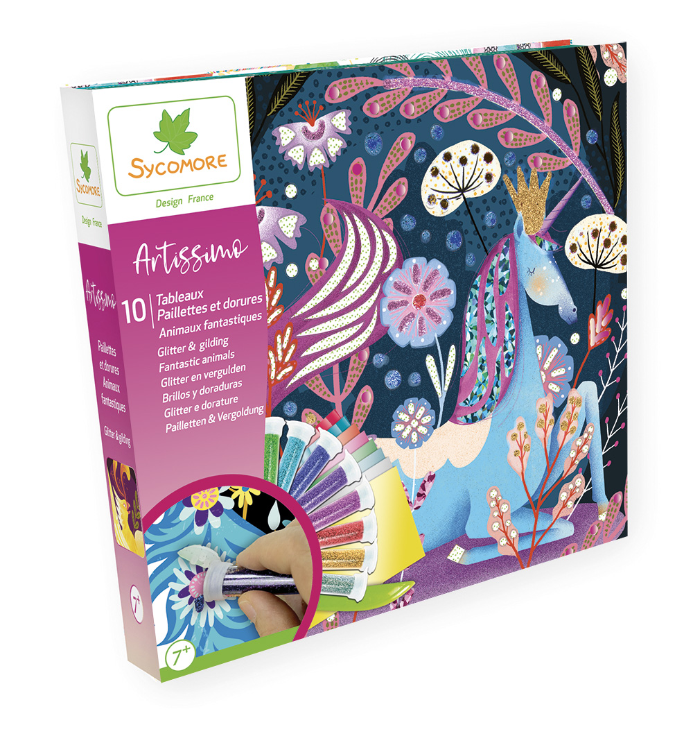 Set de creație cu sclipici și hârtie strălucitoare - 10 tablouri cu animale fantastice