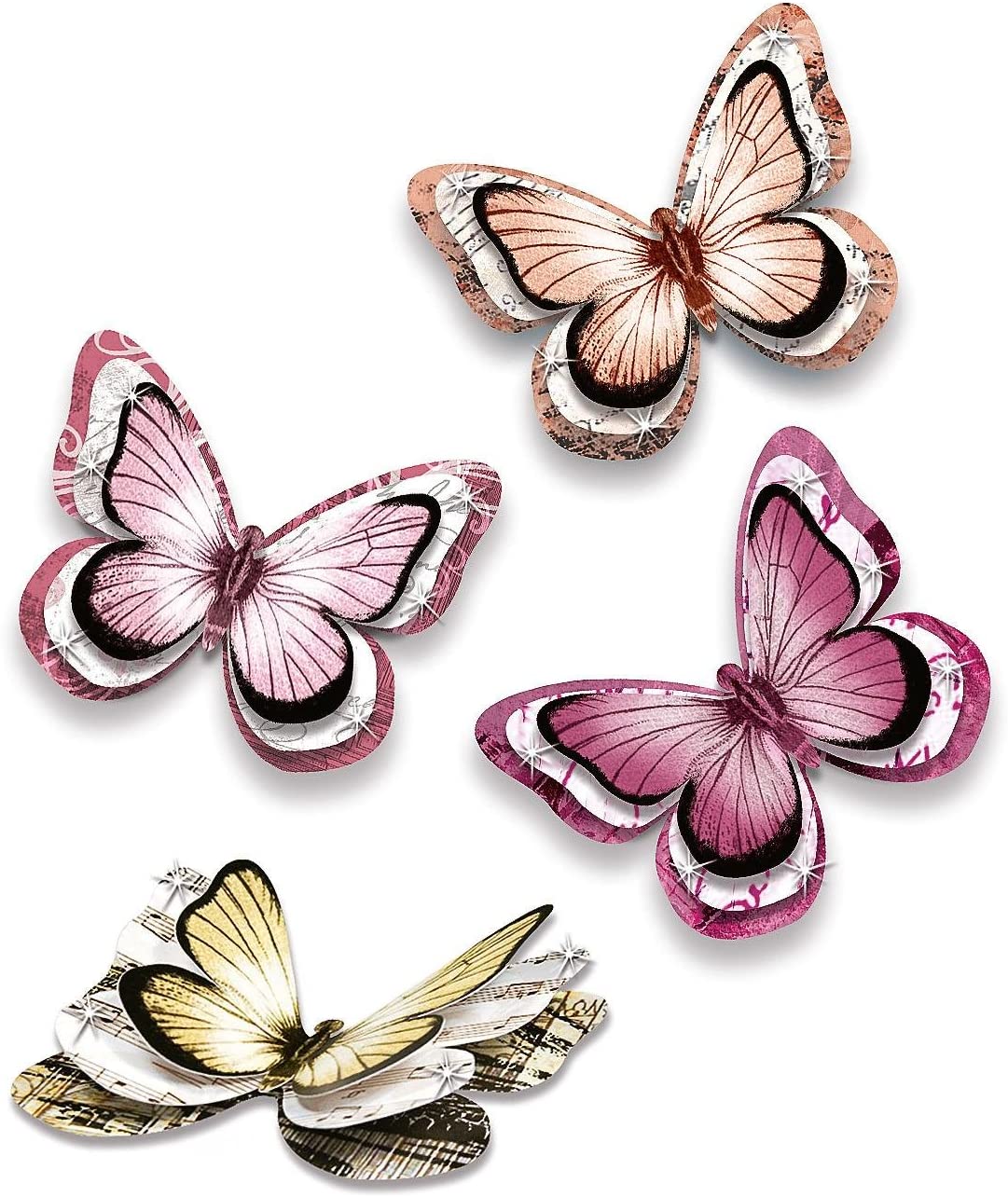 Vezi detalii pentru Set de creație - 24 de fluturi 3D autoadezivi în culori romantice