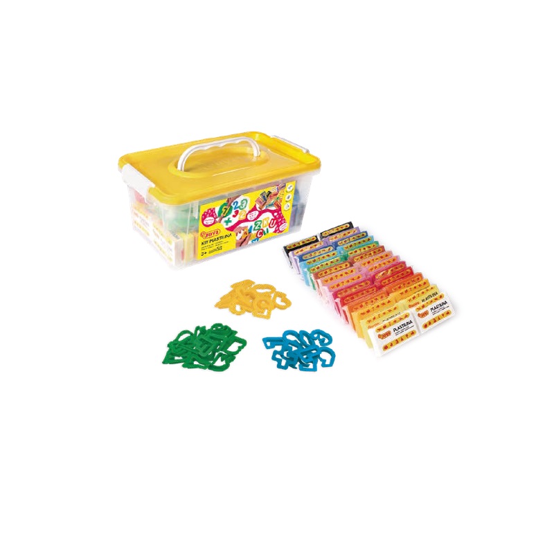 Set de modelat cu plastilină și șabloane cu litere, cifre și forme geometrice