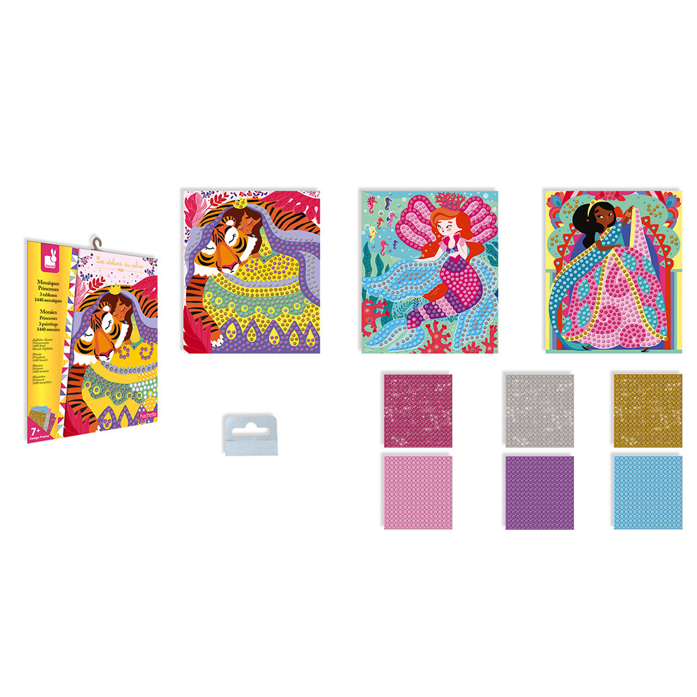 Set mozaic cu 1440 de stickere din spumă - 3 tablouri cu prințese